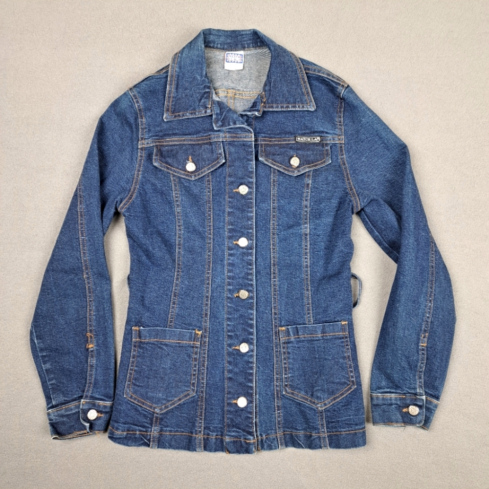 Vintage Denim Jacket Blue Jean Women's Size *XS 90's USA Made Trucker Watch‎ LA